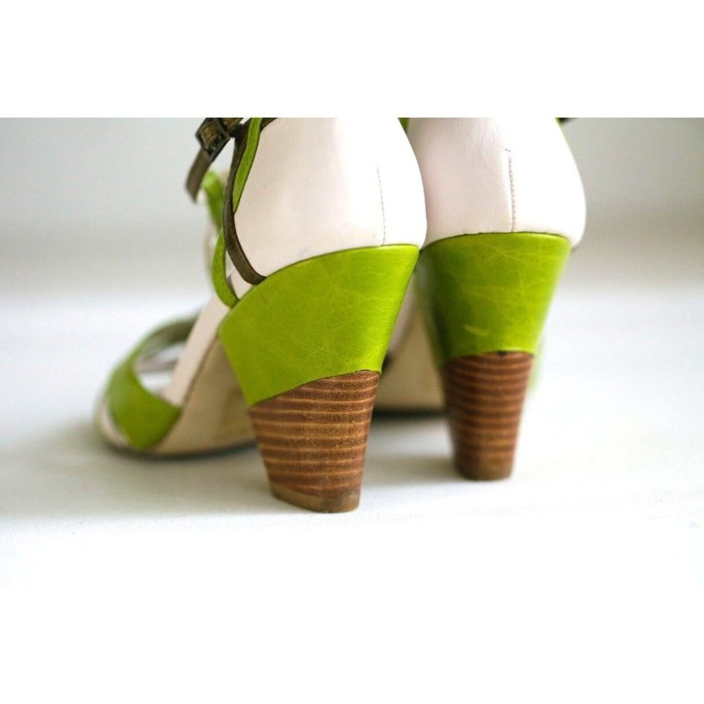 Shellys London Cute Retro Style Strappy Green White Block Heels 38 - Picture 9 of 9
